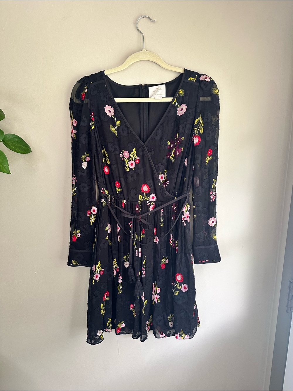 kate spade Black Floral Long-Sleeve Sheer dress